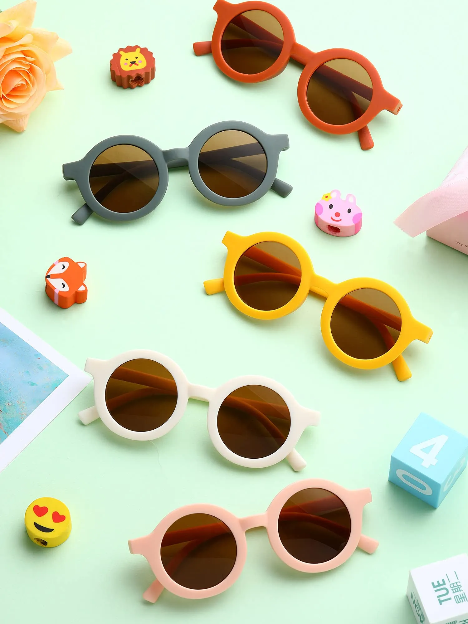 16 Pairs Kids Sunglasses Cute Round Sunglasses Baby Sunglasses Colorful Toddler Eyewear Glasses for Kids Boys Girls Beach Outdoor Sports, Age 3-10