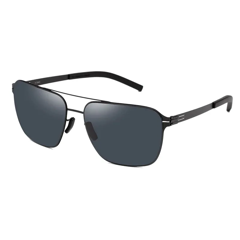 Black Mask Men's Full Rim Square Double Bridge Stainless Steel Sunglasses 491759