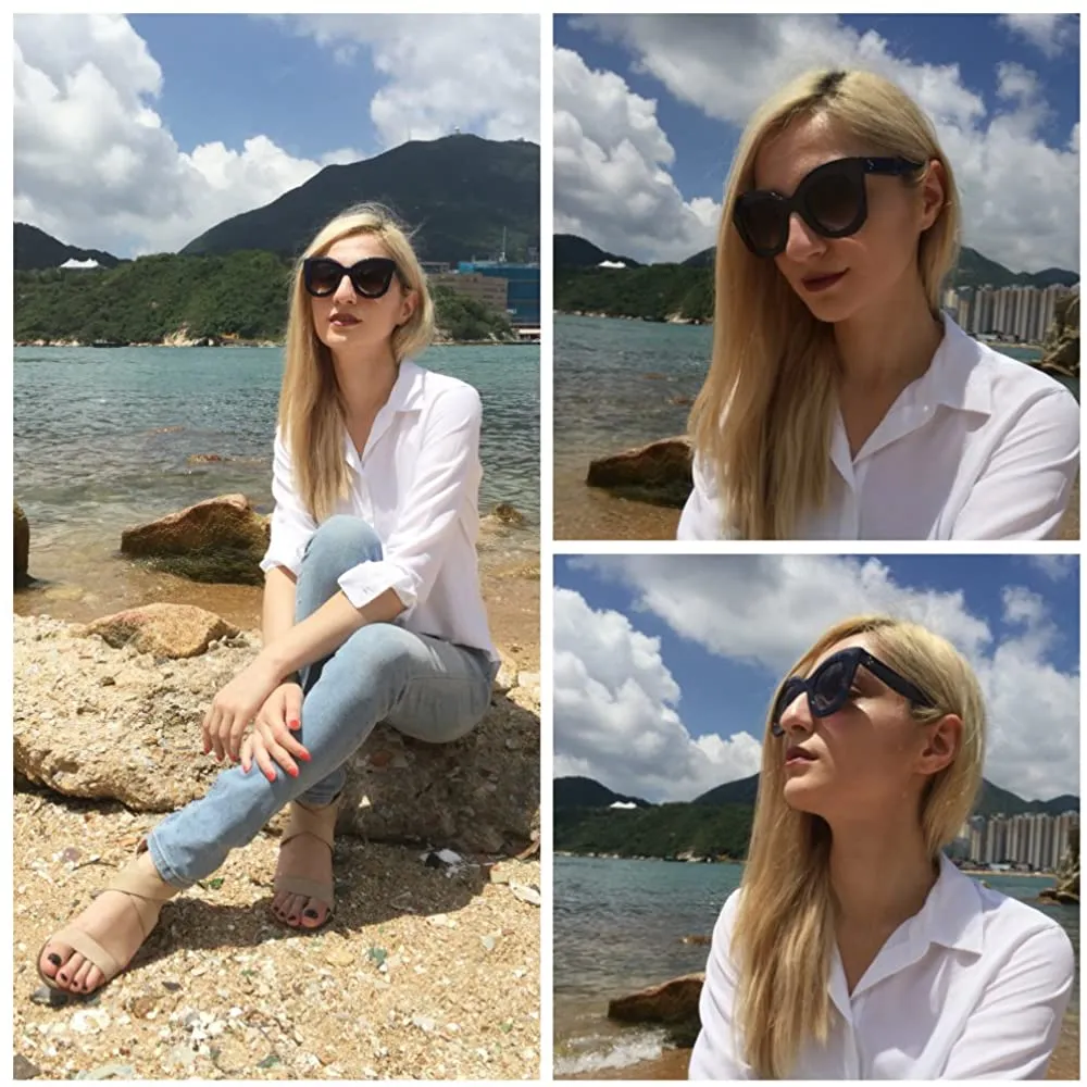 Black Semi Cat Eye UV Coating Clear Gradient Lens Sunglasses