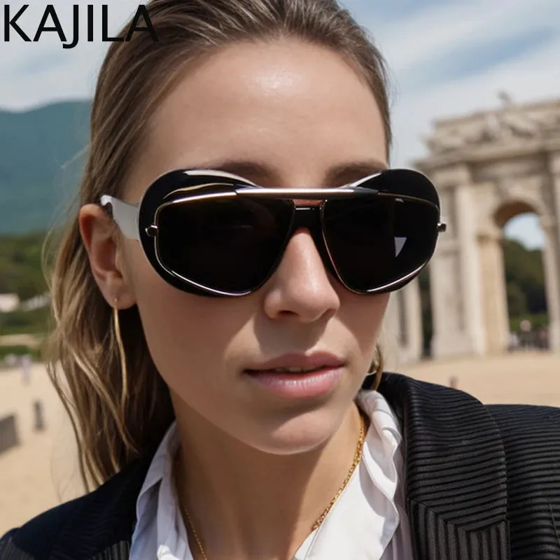 Cat Eye Punk Style Overlay Frame Sunglasses Luxury Fashion Steampunk Double Frame Sun Glasses Y2k Sports Shield Eyewear Sun Shades