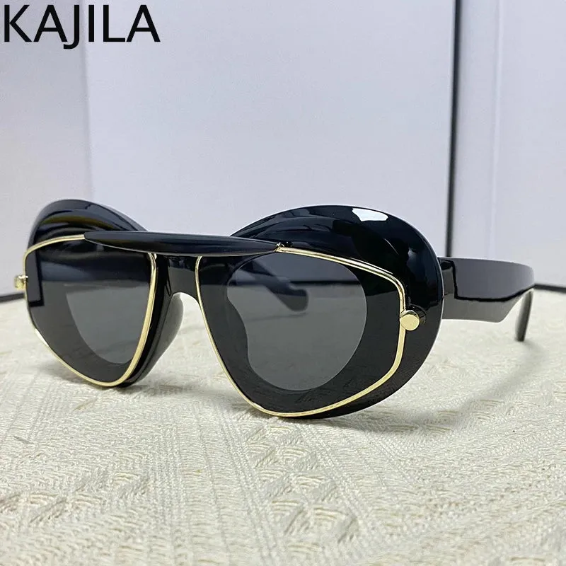 Cat Eye Punk Style Overlay Frame Sunglasses Luxury Fashion Steampunk Double Frame Sun Glasses Y2k Sports Shield Eyewear Sun Shades