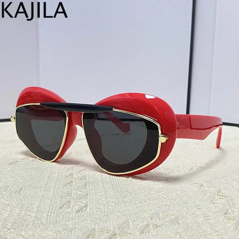 Cat Eye Punk Style Overlay Frame Sunglasses Luxury Fashion Steampunk Double Frame Sun Glasses Y2k Sports Shield Eyewear Sun Shades