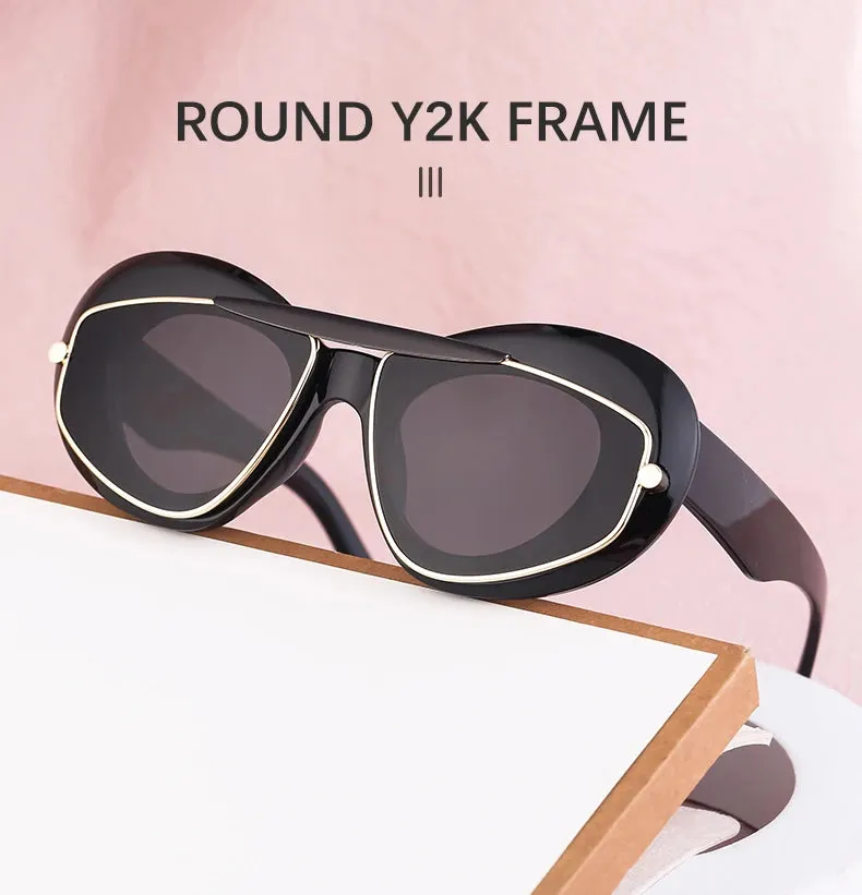 Cat Eye Punk Style Overlay Frame Sunglasses Luxury Fashion Steampunk Double Frame Sun Glasses Y2k Sports Shield Eyewear Sun Shades