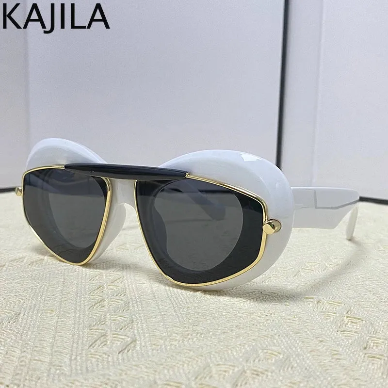 Cat Eye Punk Style Overlay Frame Sunglasses Luxury Fashion Steampunk Double Frame Sun Glasses Y2k Sports Shield Eyewear Sun Shades