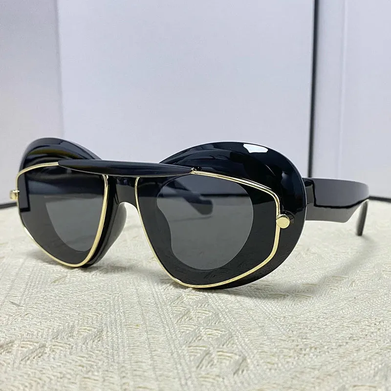 Cat Eye Punk Style Overlay Frame Sunglasses Luxury Fashion Steampunk Double Frame Sun Glasses Y2k Sports Shield Eyewear Sun Shades