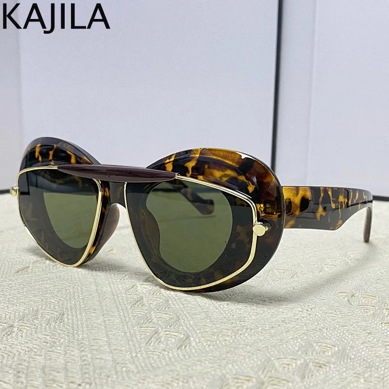 Cat Eye Punk Style Overlay Frame Sunglasses Luxury Fashion Steampunk Double Frame Sun Glasses Y2k Sports Shield Eyewear Sun Shades