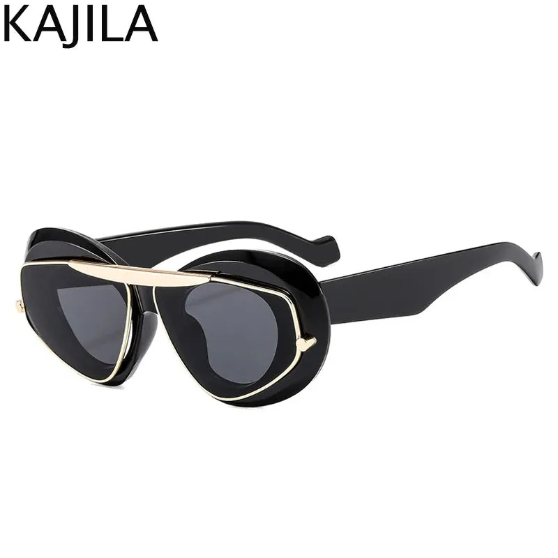 Cat Eye Punk Style Overlay Frame Sunglasses Luxury Fashion Steampunk Double Frame Sun Glasses Y2k Sports Shield Eyewear Sun Shades