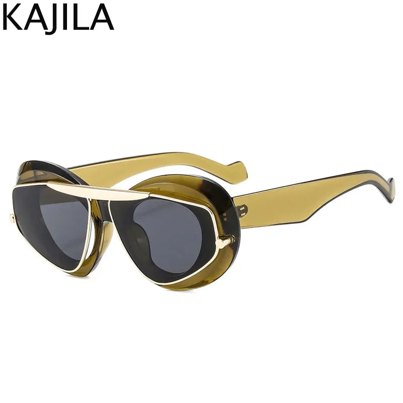 Cat Eye Punk Style Overlay Frame Sunglasses Luxury Fashion Steampunk Double Frame Sun Glasses Y2k Sports Shield Eyewear Sun Shades