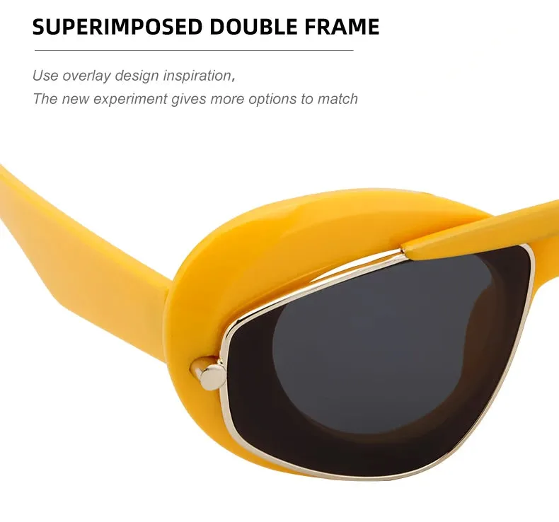 Cat Eye Punk Style Overlay Frame Sunglasses Luxury Fashion Steampunk Double Frame Sun Glasses Y2k Sports Shield Eyewear Sun Shades