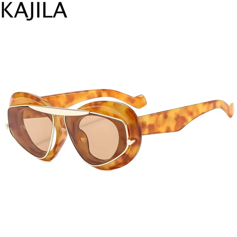 Cat Eye Punk Style Overlay Frame Sunglasses Luxury Fashion Steampunk Double Frame Sun Glasses Y2k Sports Shield Eyewear Sun Shades
