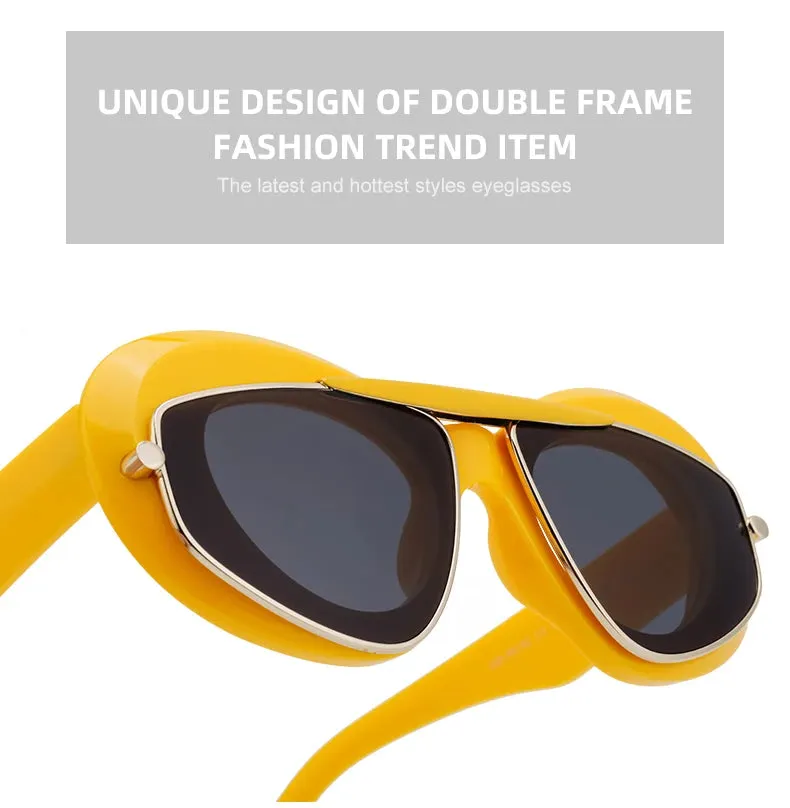 Cat Eye Punk Style Overlay Frame Sunglasses Luxury Fashion Steampunk Double Frame Sun Glasses Y2k Sports Shield Eyewear Sun Shades