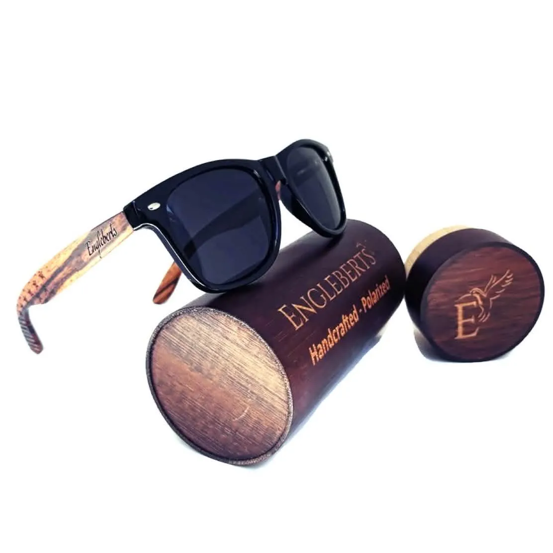 Engleberts Eco-Friendly Zebrawood Polarized Sunglasses with Artisan Bamboo Case