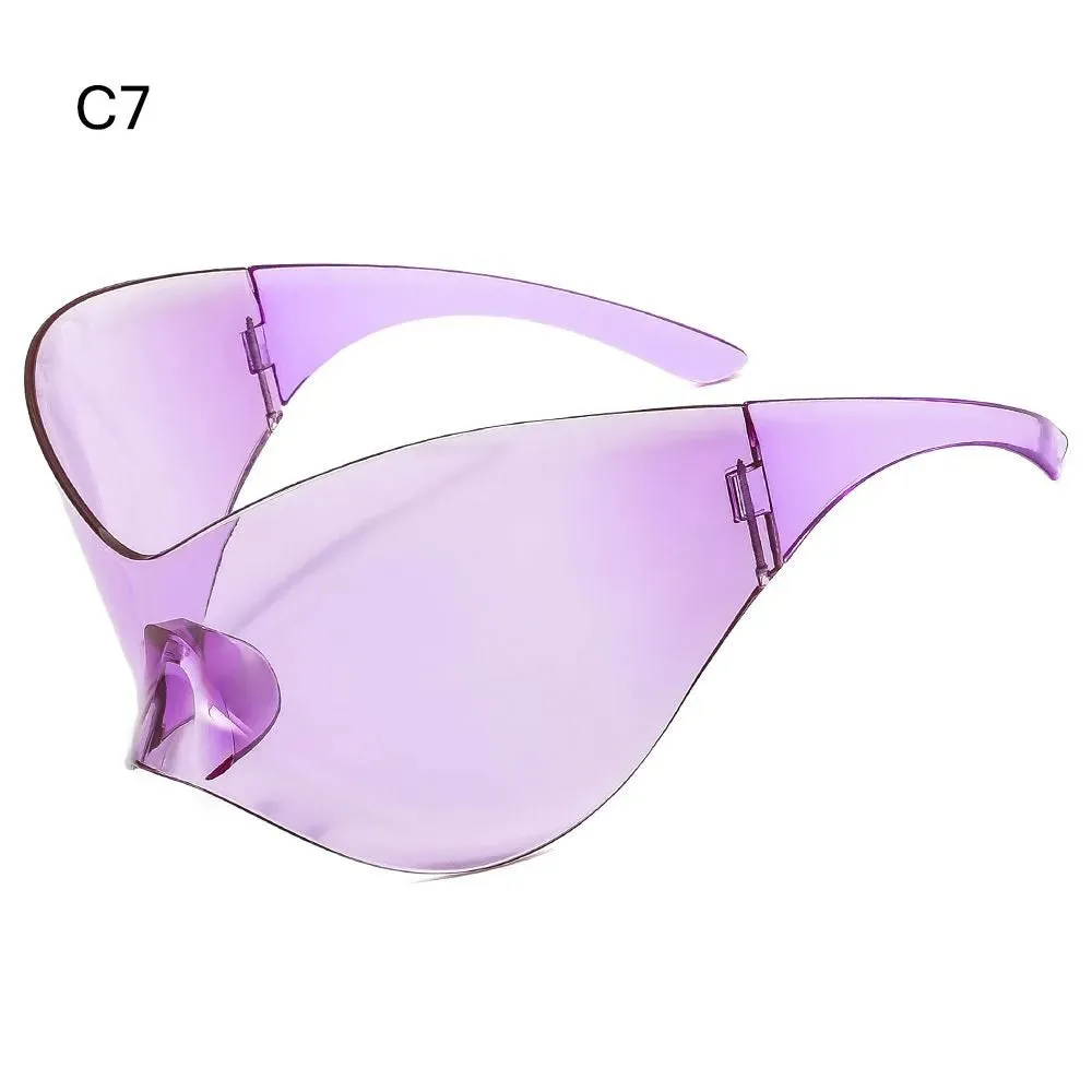 Futuristic Sunglasses for Men Women Oversized Wrap Around Punk Y2K Sunglasses Silver Outdoor Sport Sun Glasses Rimless Shades
