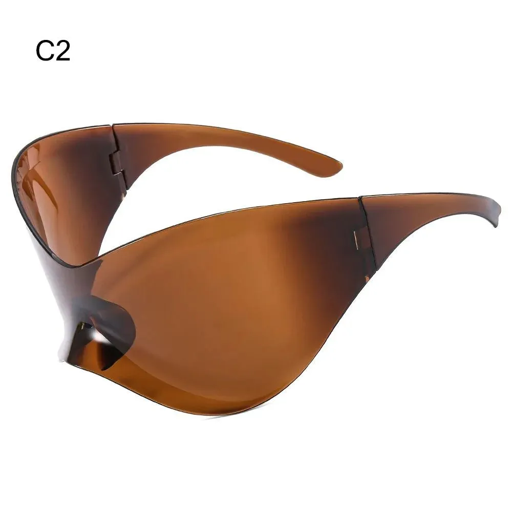 Futuristic Sunglasses for Men Women Oversized Wrap Around Punk Y2K Sunglasses Silver Outdoor Sport Sun Glasses Rimless Shades