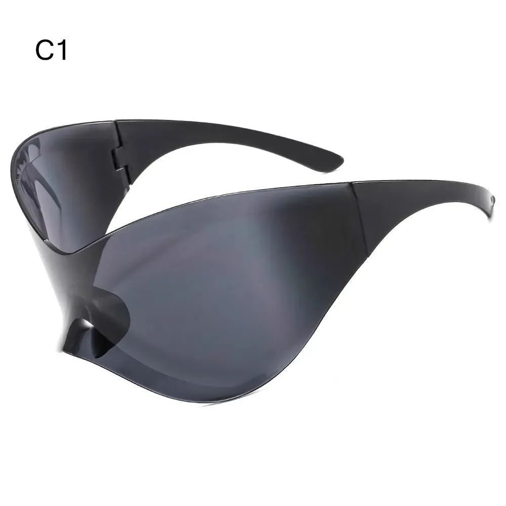 Futuristic Sunglasses for Men Women Oversized Wrap Around Punk Y2K Sunglasses Silver Outdoor Sport Sun Glasses Rimless Shades
