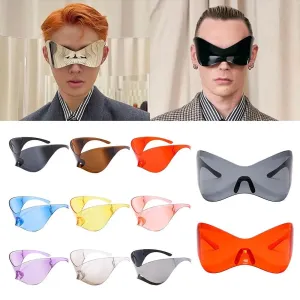 Futuristic Sunglasses for Men Women Oversized Wrap Around Punk Y2K Sunglasses Silver Outdoor Sport Sun Glasses Rimless Shades