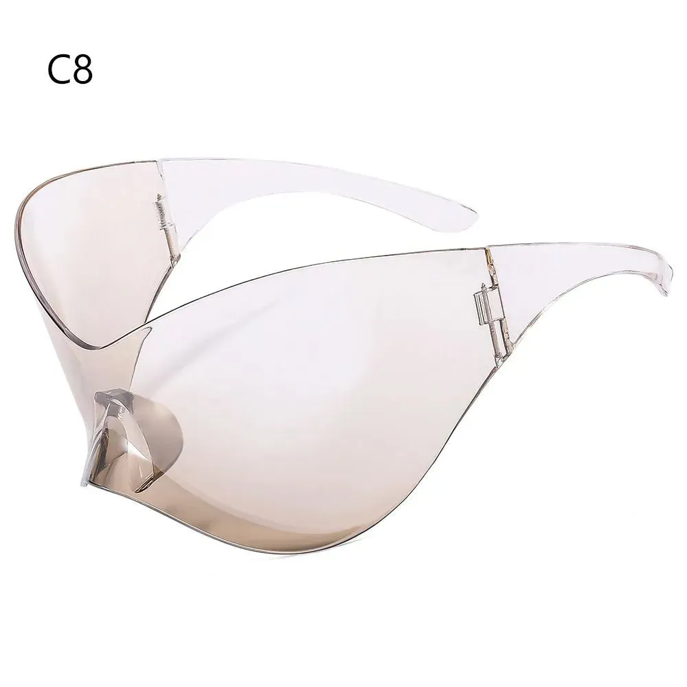 Futuristic Sunglasses for Men Women Oversized Wrap Around Punk Y2K Sunglasses Silver Outdoor Sport Sun Glasses Rimless Shades