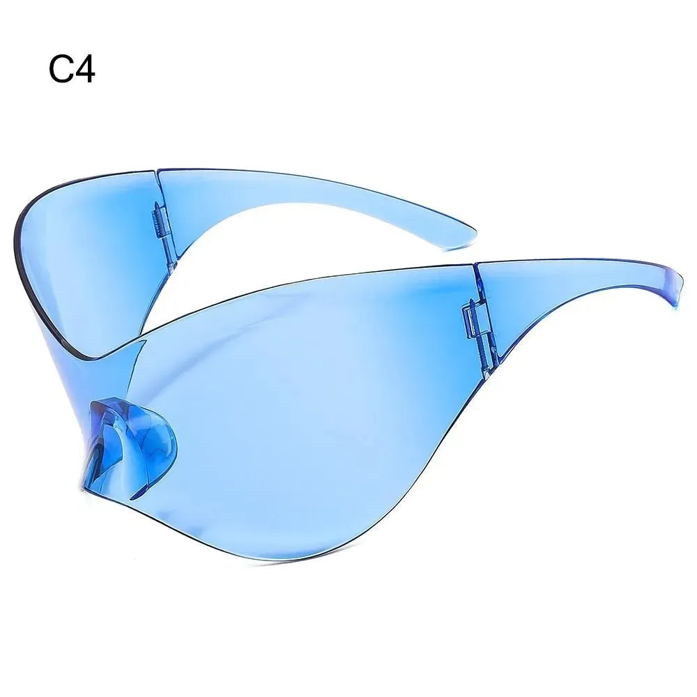 Futuristic Sunglasses for Men Women Oversized Wrap Around Punk Y2K Sunglasses Silver Outdoor Sport Sun Glasses Rimless Shades