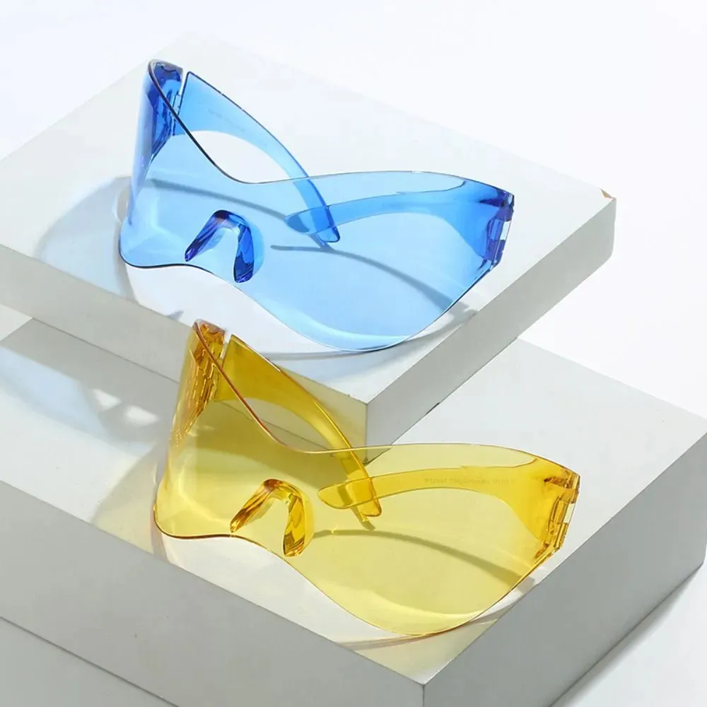 Futuristic Sunglasses for Men Women Oversized Wrap Around Punk Y2K Sunglasses Silver Outdoor Sport Sun Glasses Rimless Shades