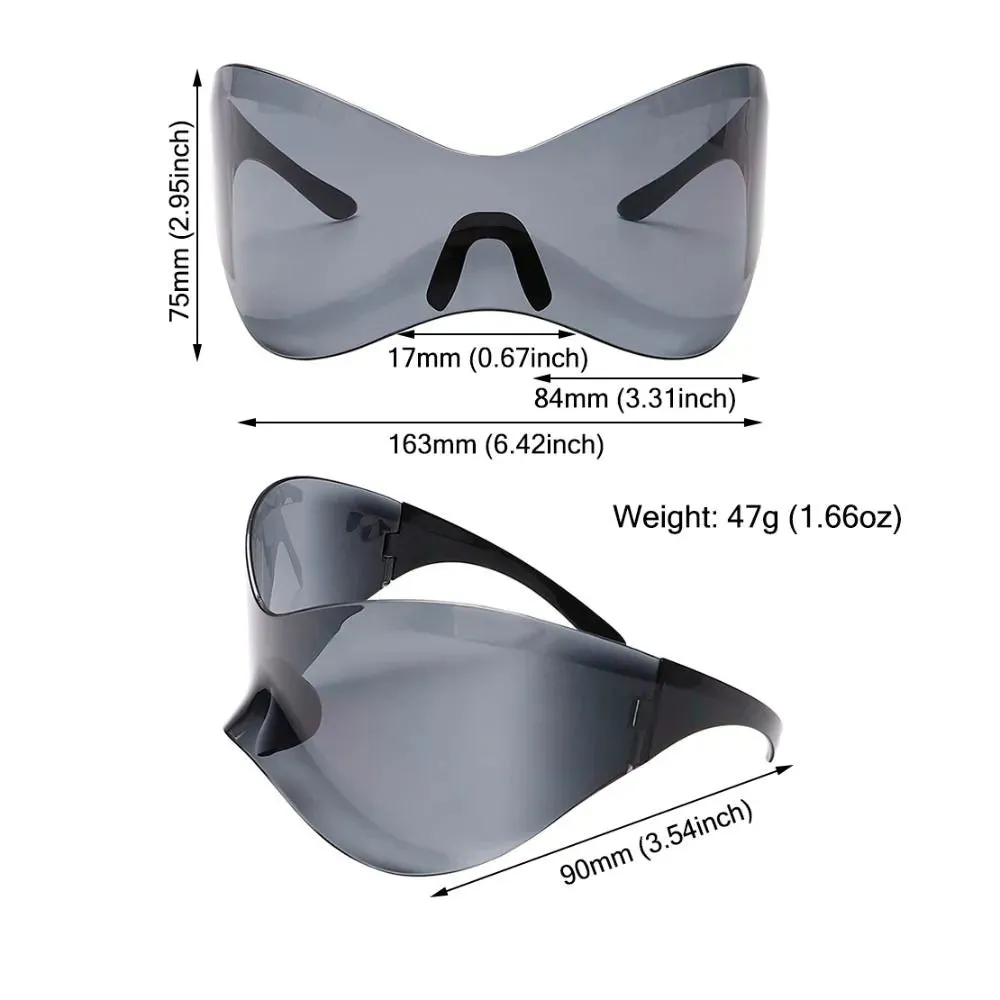 Futuristic Sunglasses for Men Women Oversized Wrap Around Punk Y2K Sunglasses Silver Outdoor Sport Sun Glasses Rimless Shades