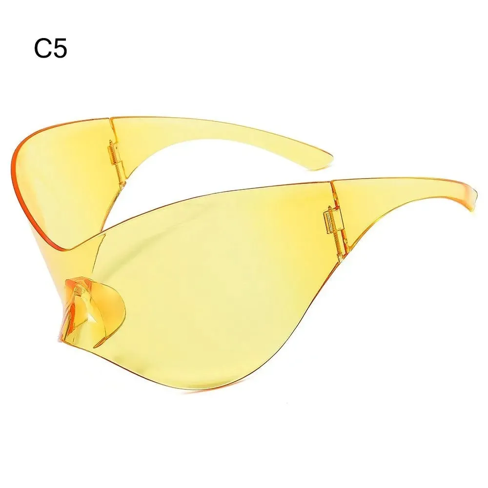 Futuristic Sunglasses for Men Women Oversized Wrap Around Punk Y2K Sunglasses Silver Outdoor Sport Sun Glasses Rimless Shades