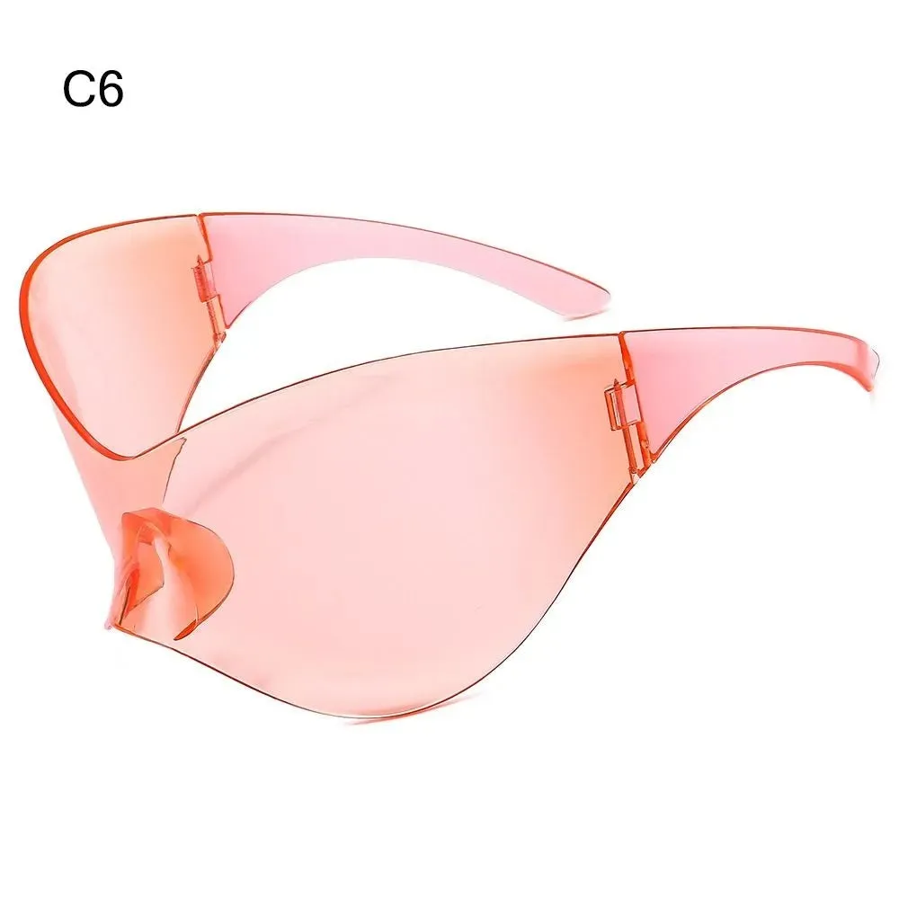 Futuristic Sunglasses for Men Women Oversized Wrap Around Punk Y2K Sunglasses Silver Outdoor Sport Sun Glasses Rimless Shades