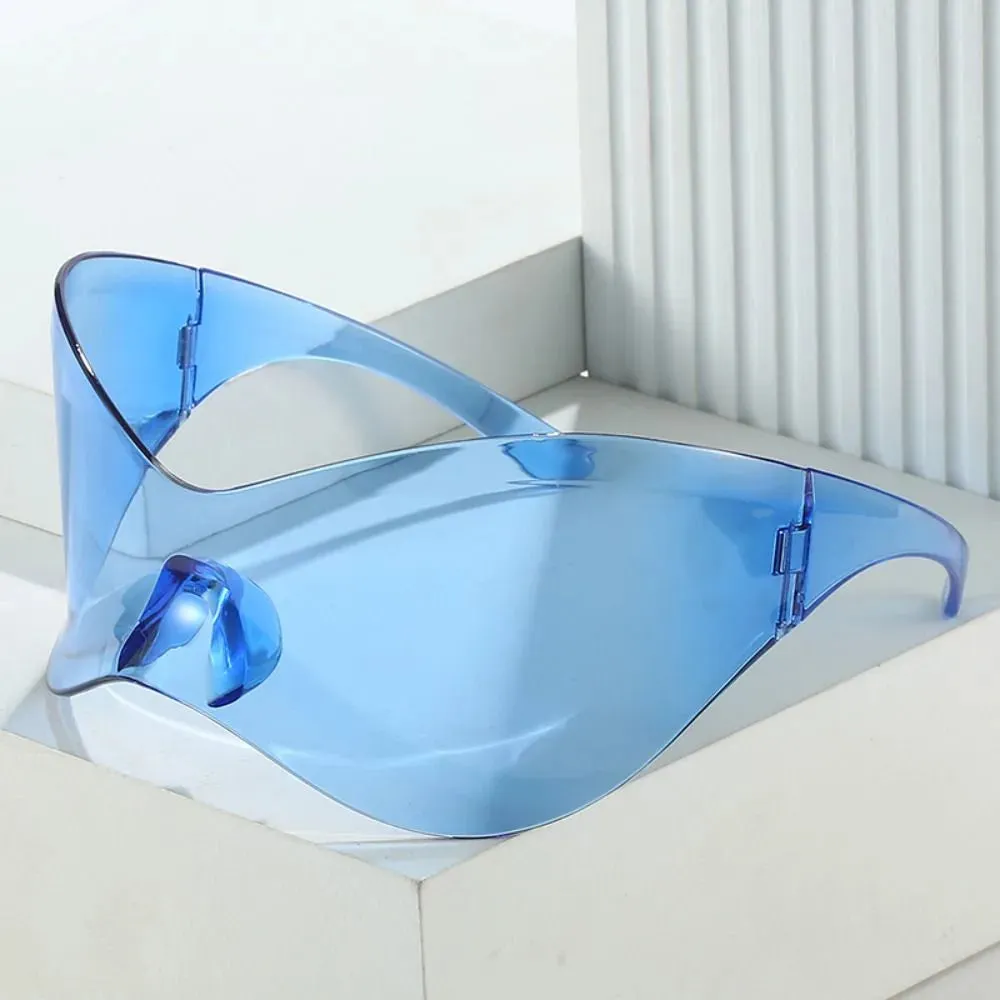 Futuristic Sunglasses for Men Women Oversized Wrap Around Punk Y2K Sunglasses Silver Outdoor Sport Sun Glasses Rimless Shades