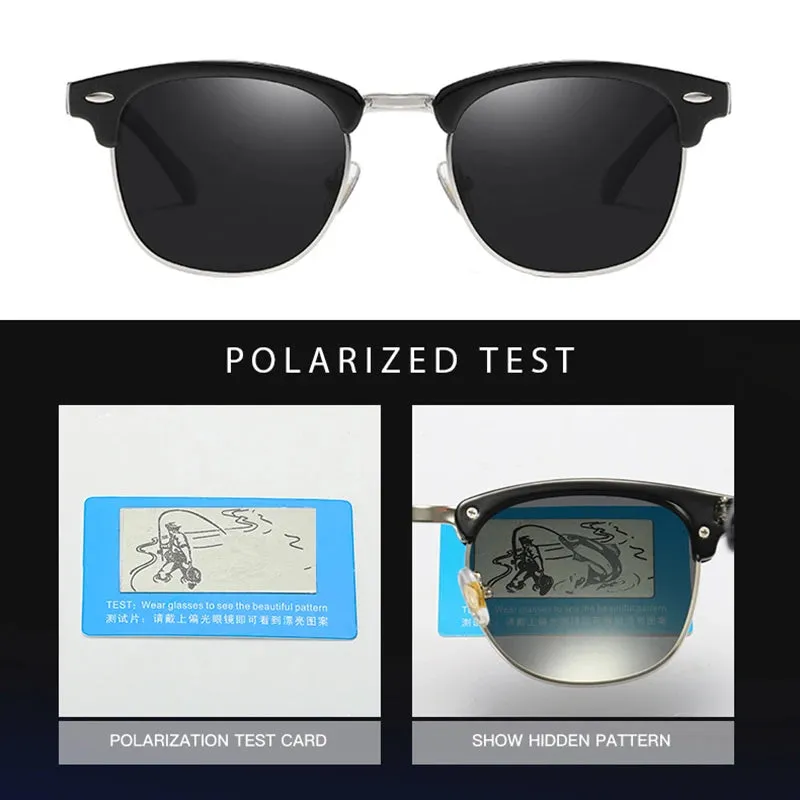 Half Frame Polarized Sunglasses Retro Rivet Design Black Anti-Glare Shades for Men & Women