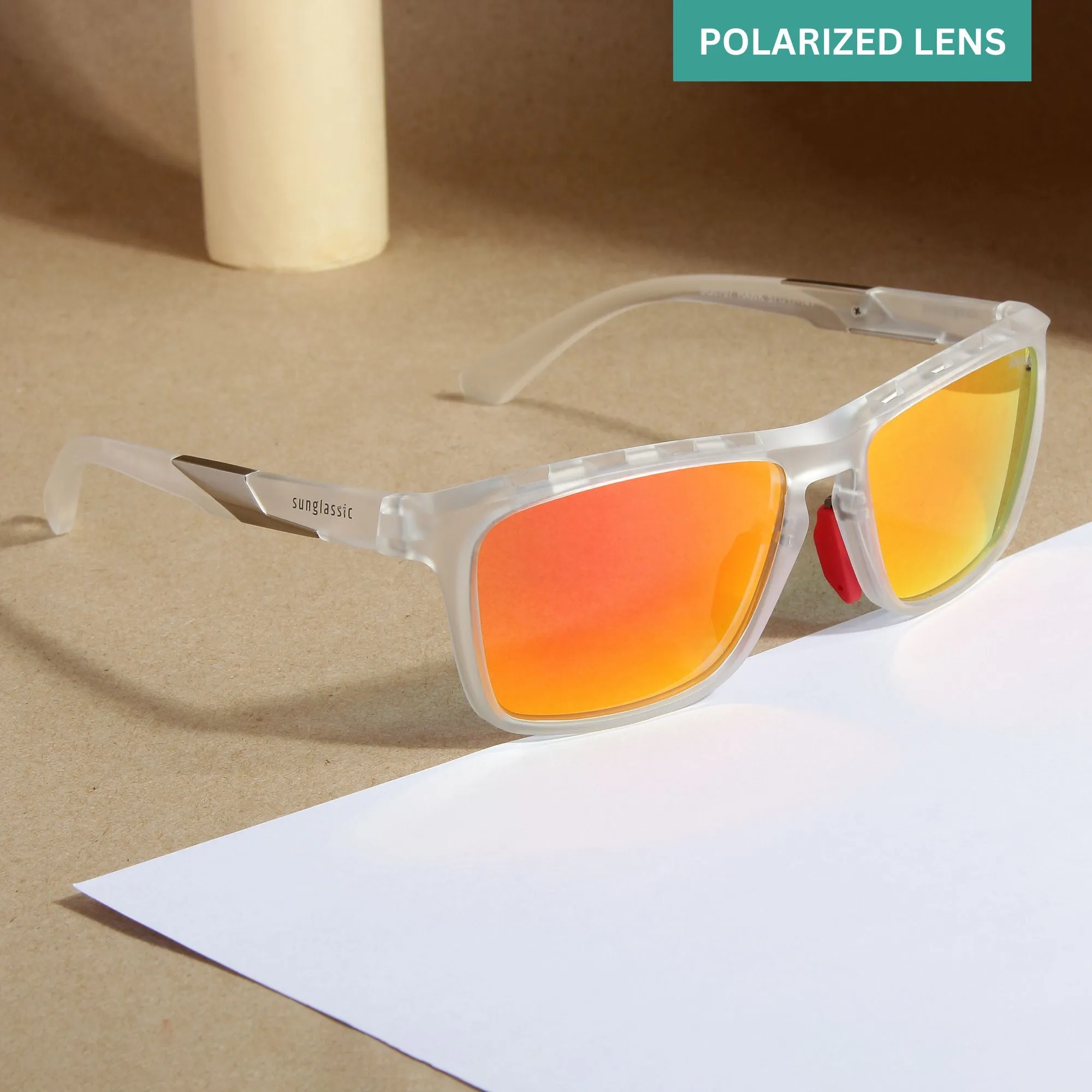 Hawk Clear Orange Mercury Polarized Rectangle TR90 Sunglasses