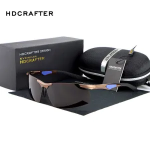 Hdcrafter Men's Rimless Aluminum Magnesium Rectangle Frame Polarized Sunglasses E300