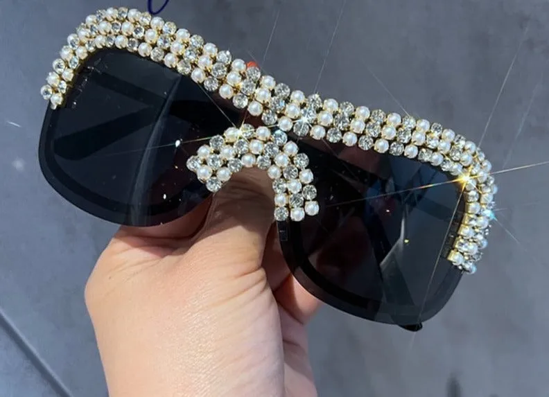 Luxury Oversized Sunglasses Women Metal Rimless Vintage Silver Sun Glasses Big Rhinestone Feamle Shades