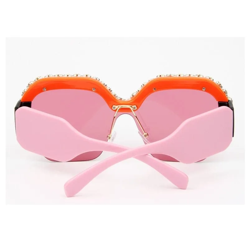 Luxury Rimless Sunglasses Oversized Rhinestone Sunglasses Big Frame Shades