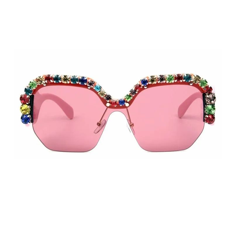 Luxury Rimless Sunglasses Oversized Rhinestone Sunglasses Big Frame Shades