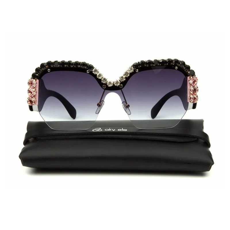 Luxury Rimless Sunglasses Oversized Rhinestone Sunglasses Big Frame Shades