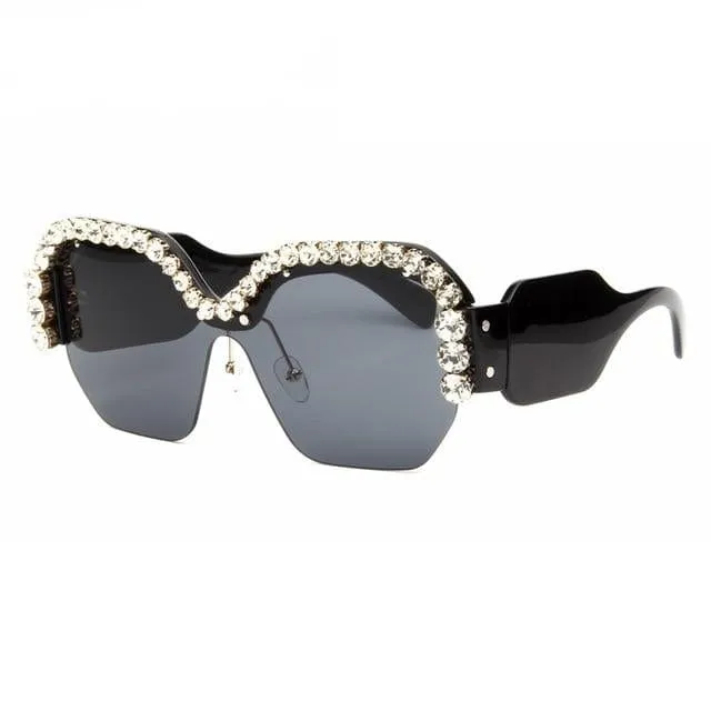 Luxury Rimless Sunglasses Oversized Rhinestone Sunglasses Big Frame Shades