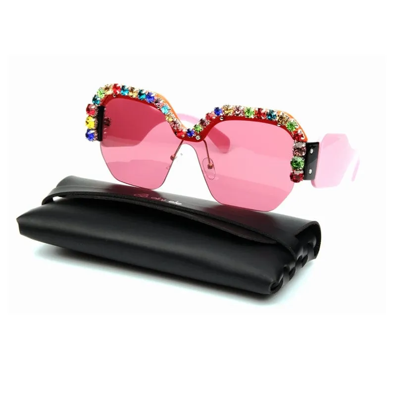 Luxury Rimless Sunglasses Oversized Rhinestone Sunglasses Big Frame Shades