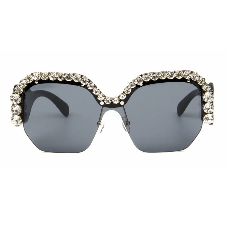 Luxury Rimless Sunglasses Oversized Rhinestone Sunglasses Big Frame Shades
