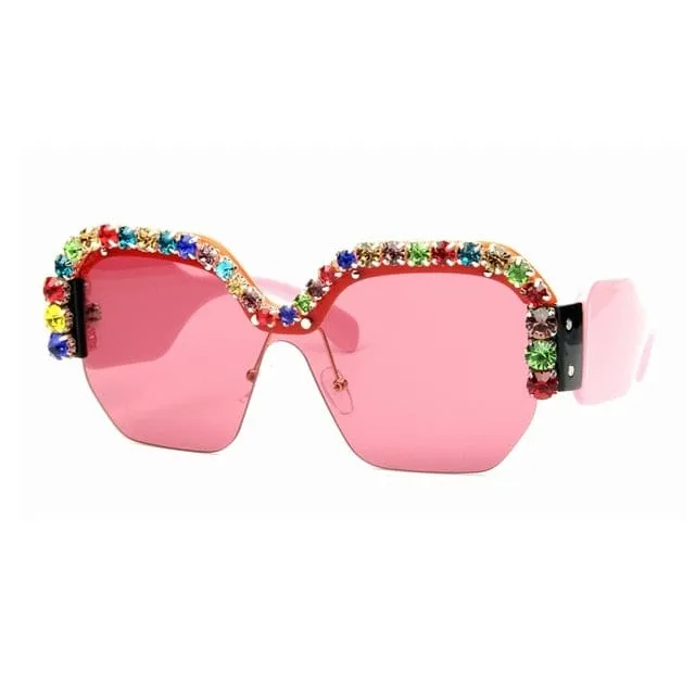 Luxury Rimless Sunglasses Oversized Rhinestone Sunglasses Big Frame Shades