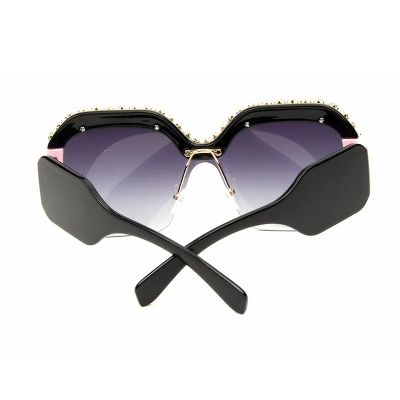 Luxury Rimless Sunglasses Oversized Rhinestone Sunglasses Big Frame Shades