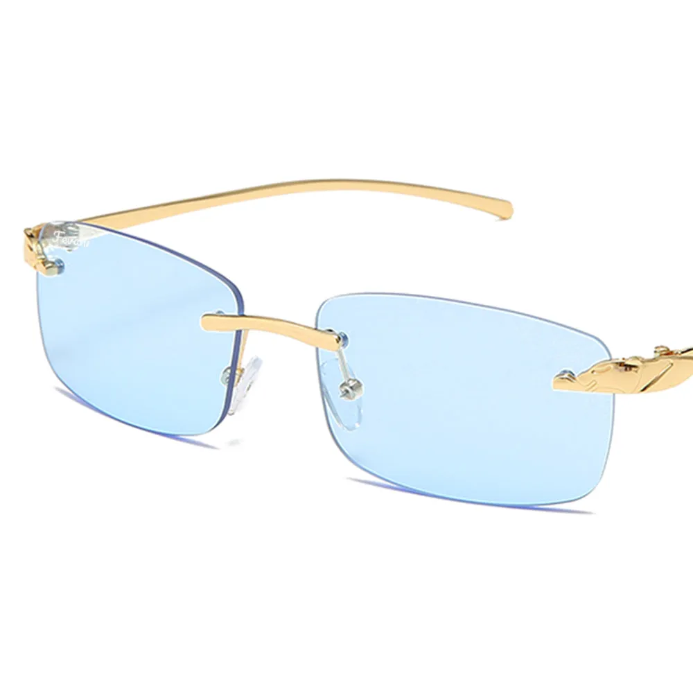 Men's Fevani Light Blue Vintage Rimless Rectangle Sunglasses