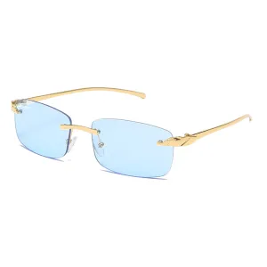 Men's Fevani Light Blue Vintage Rimless Rectangle Sunglasses