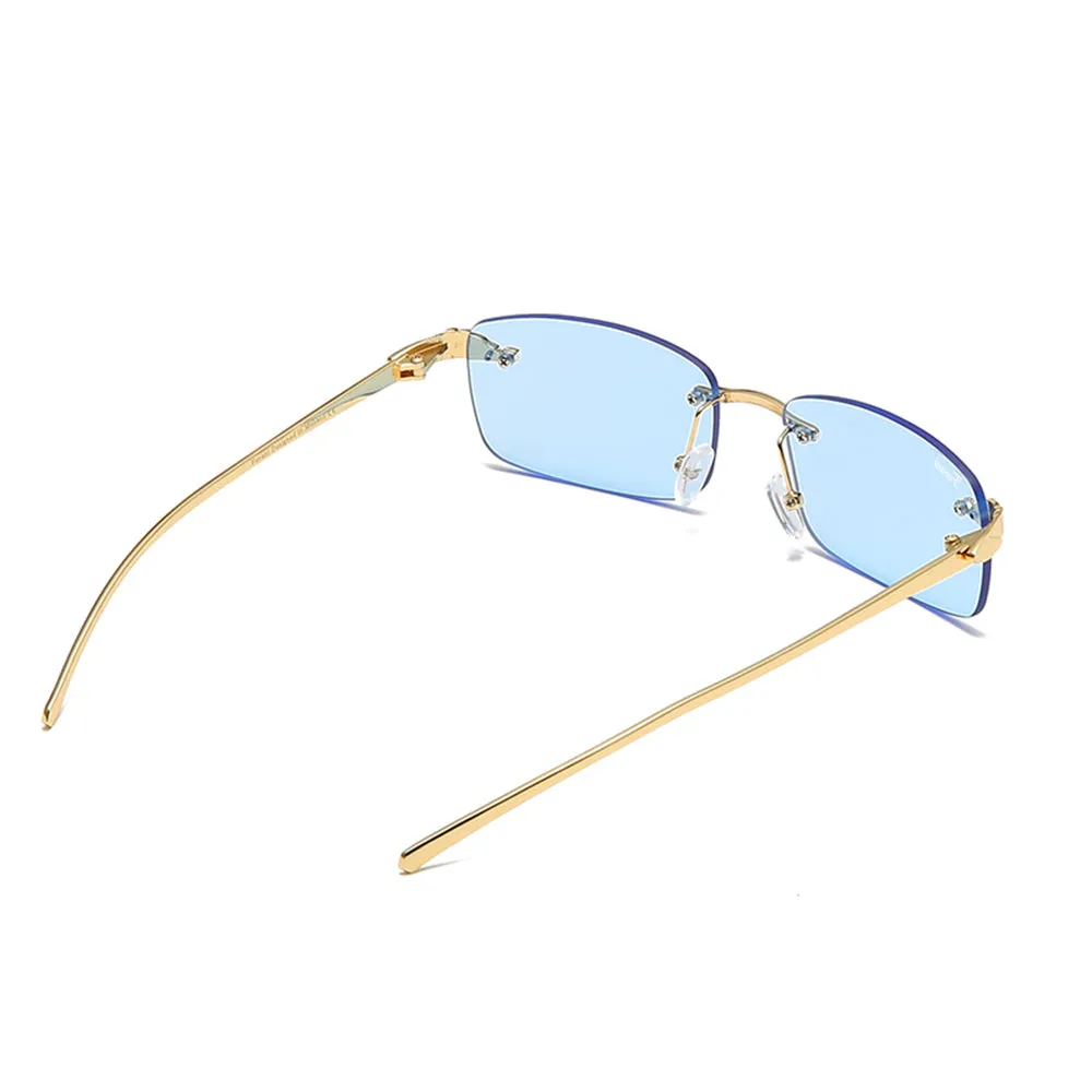 Men's Fevani Light Blue Vintage Rimless Rectangle Sunglasses