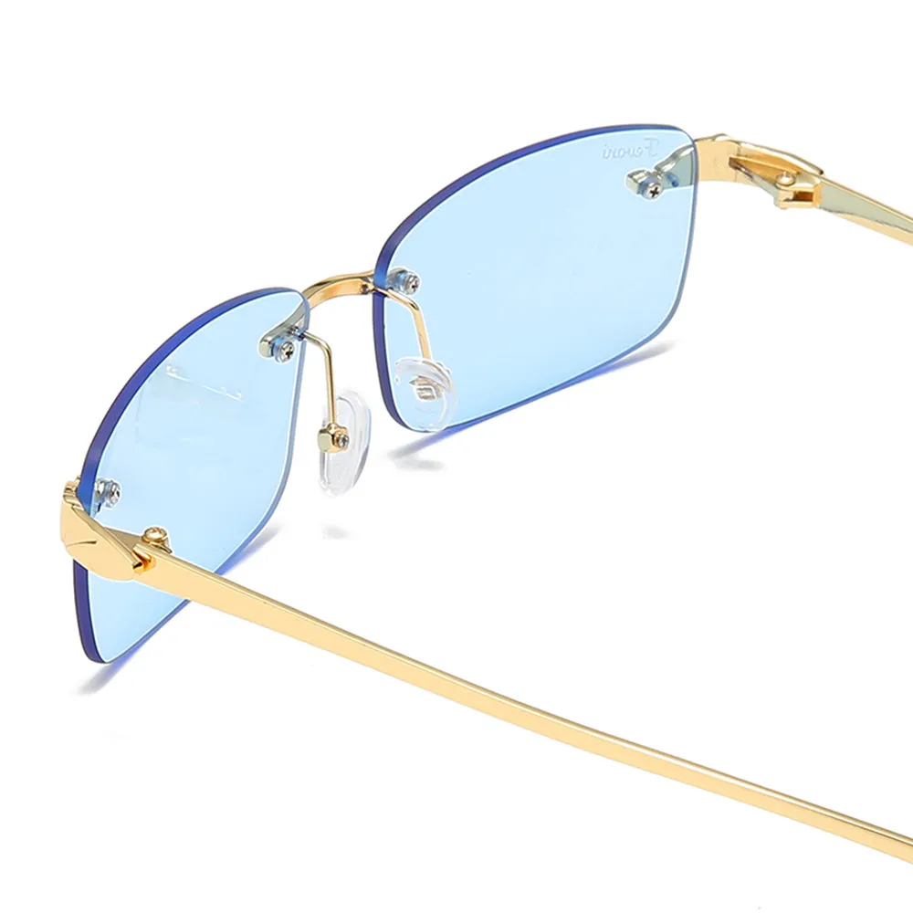 Men's Fevani Light Blue Vintage Rimless Rectangle Sunglasses