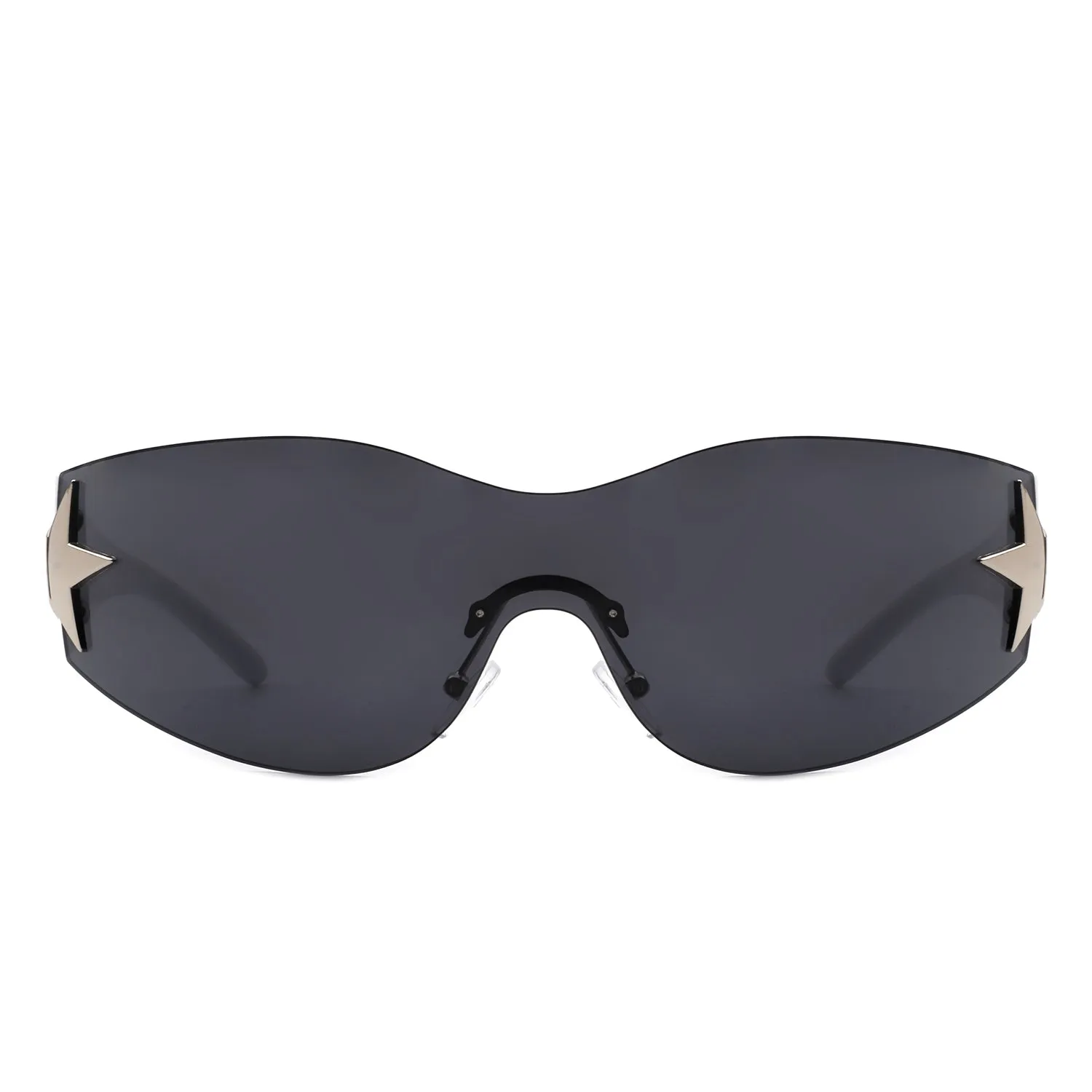 Myrith - Women Rectangle Rimless Wraparound Fashion Oversize Sunglasses