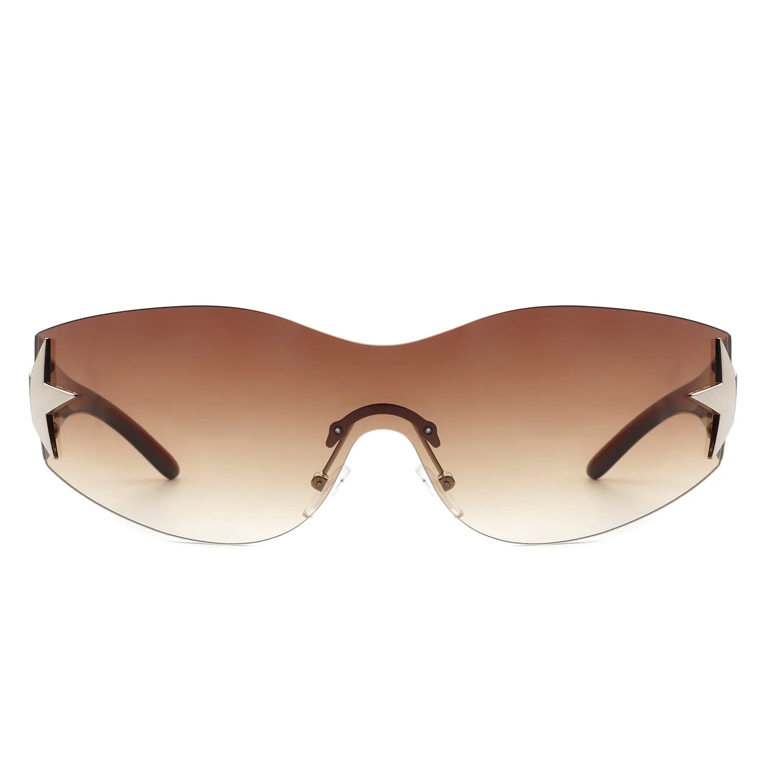 Myrith - Women Rectangle Rimless Wraparound Fashion Oversize Sunglasses