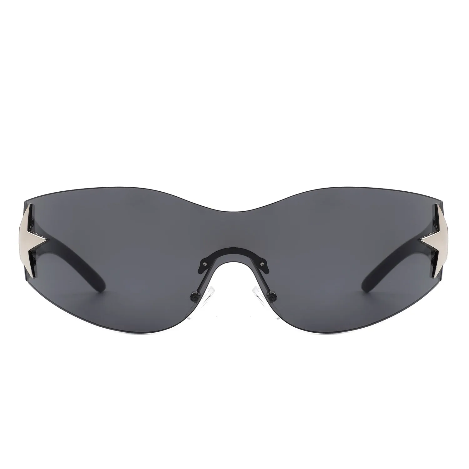 Myrith - Women Rectangle Rimless Wraparound Fashion Oversize Sunglasses