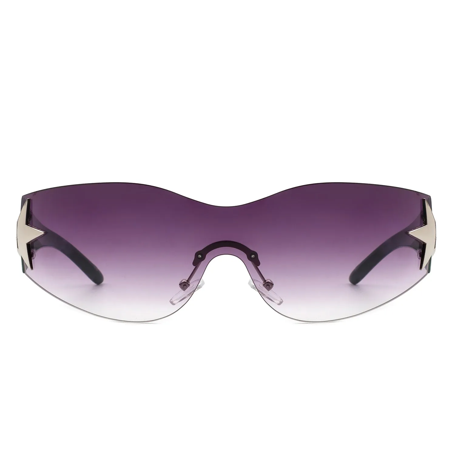 Myrith - Women Rectangle Rimless Wraparound Fashion Oversize Sunglasses