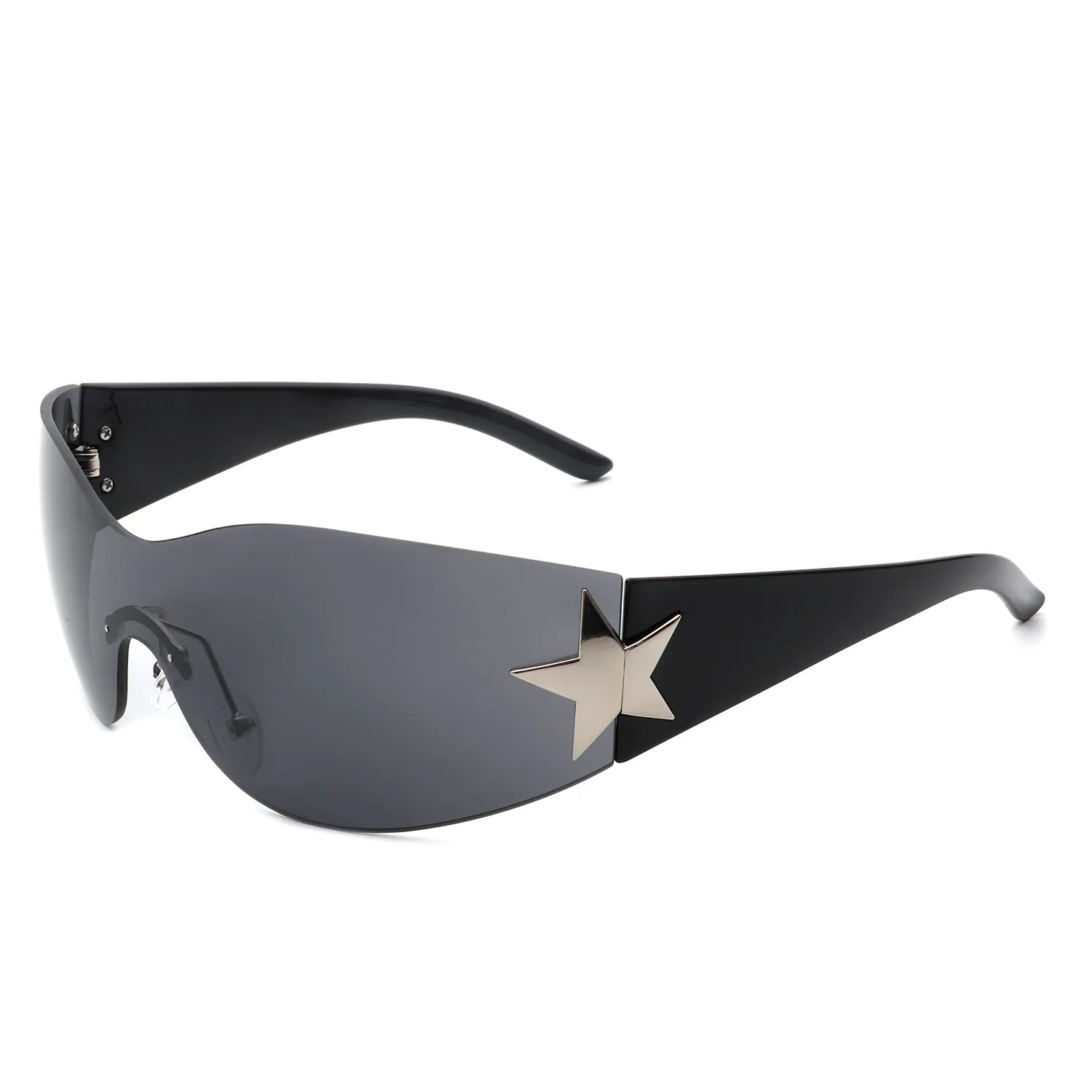 Myrith - Women Rectangle Rimless Wraparound Fashion Oversize Sunglasses