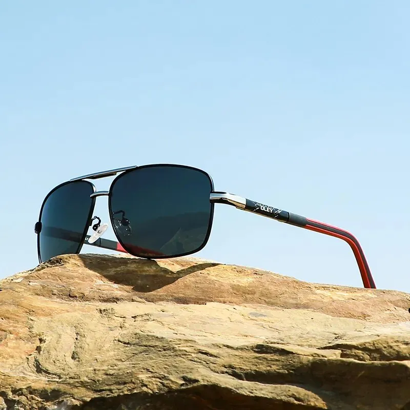 Oley Women's Full Rim Square Double Bridge Aluminum Magnesium Polarized Sunglasses Y7613