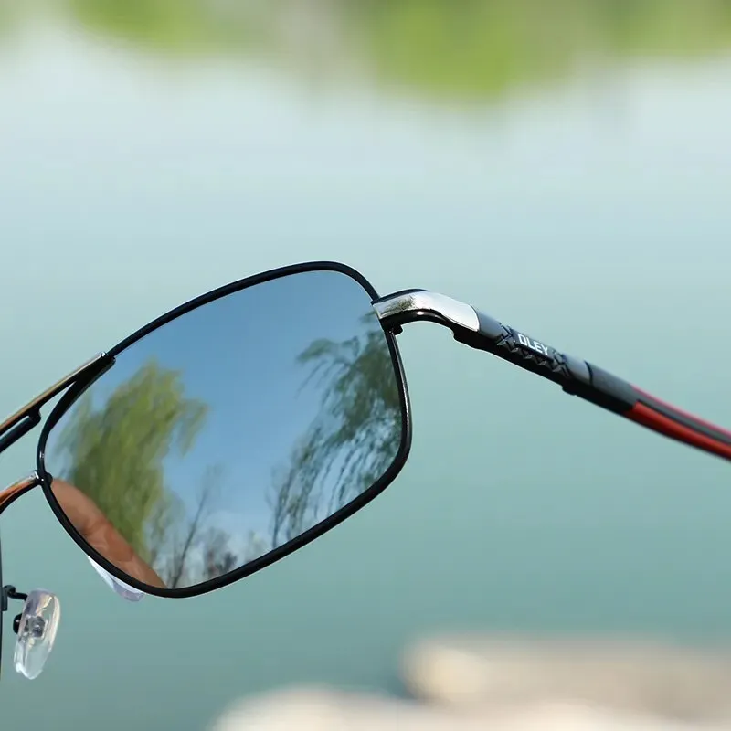 Oley Women's Full Rim Square Double Bridge Aluminum Magnesium Polarized Sunglasses Y7613